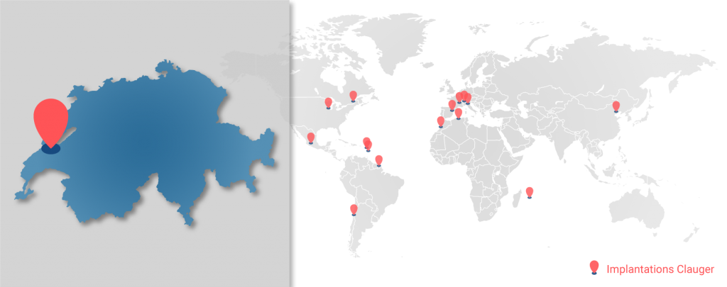 Implantations Clauger Suisse et monde